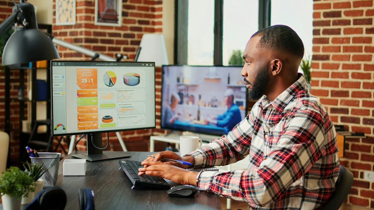 Employee checking business analytics